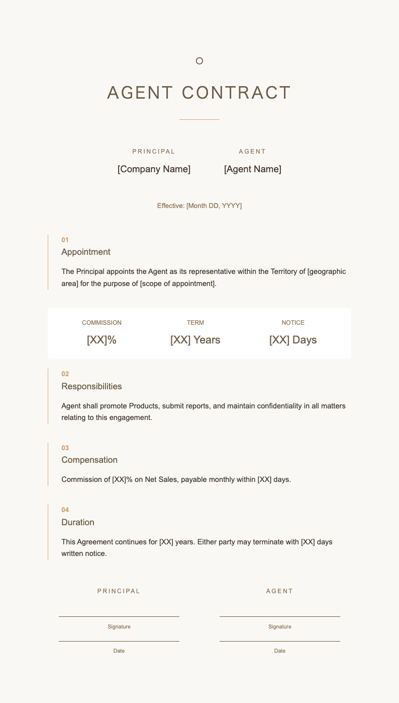 Japandi minimalist agent contract